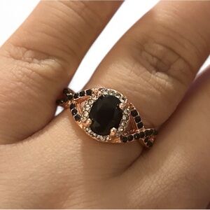 Art Deco 3.50ct Oval Black Onyx Halo Ring – Gold Tone – Size 10.5 (Not Tested)